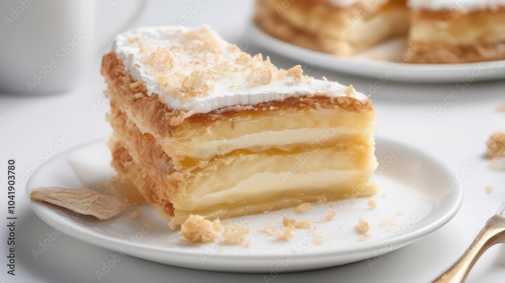 slice of cake neatly presented on a white plate slice of cake neatly presented on a white plate