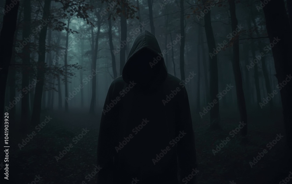 Tense Moment with Hooded Figure in the Forest Tense Moment with Hooded Figure in the Forest