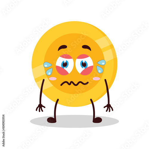 cute upset expression of coin cartoon character