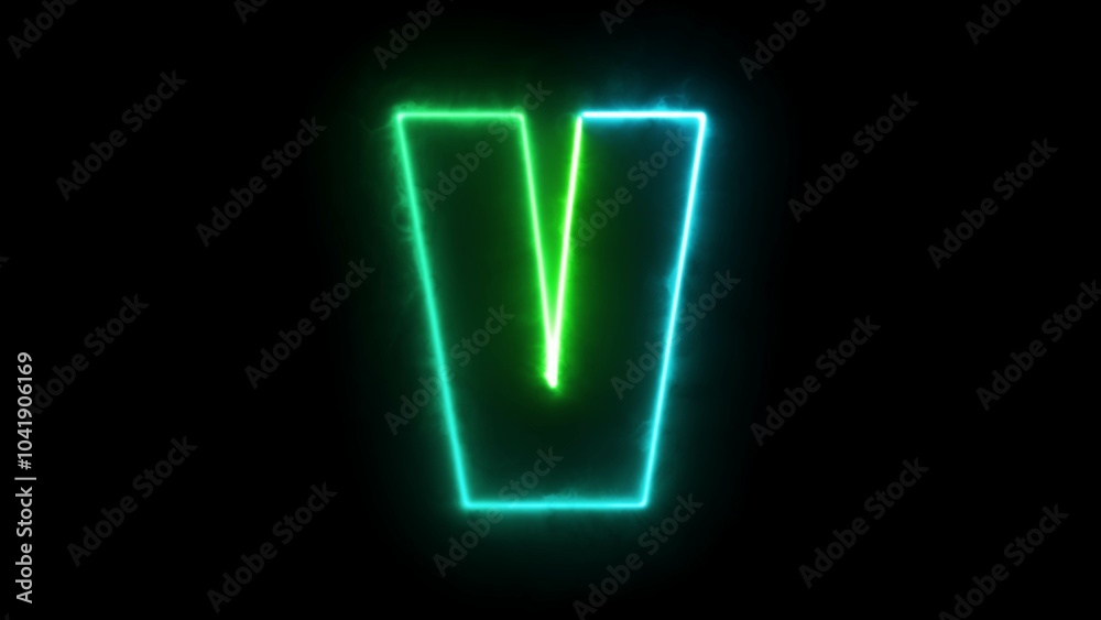 Letter v. Glowing neon icon on brick wall background Letter v. Glowing neon icon on brick wall background