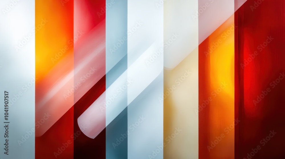 Bright overlay of vibrant red, orange, and blue panels creates a dynamic and energetic visual experience showcasing color interaction and movement in art. Bright overlay of vibrant red, orange, and blue panels creates a dynamic and energetic visual experience showcasing color interaction and movement in art.