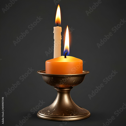 burning candle in a candlestick