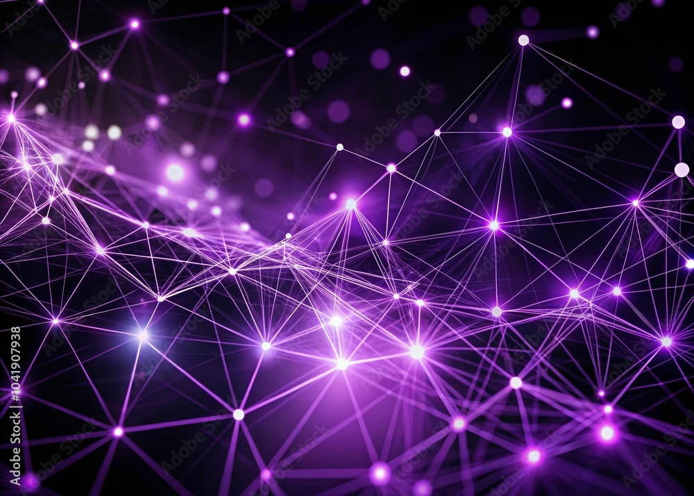 Fototapeta premium High-Contrast Violet Plexus Visualization of Advanced Data Networks Against Deep Black Backdrop