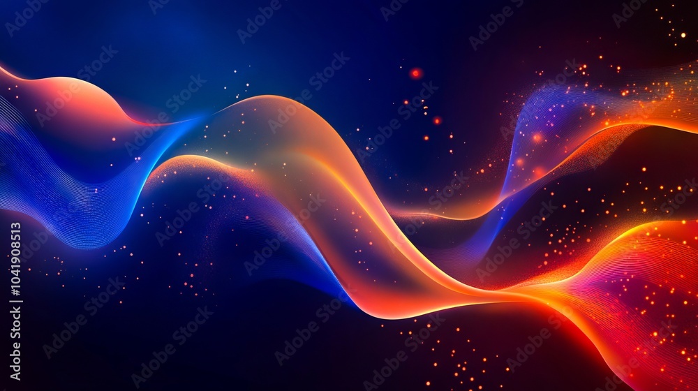 Fototapeta premium A blue and red abstract background with wavy lines and dots