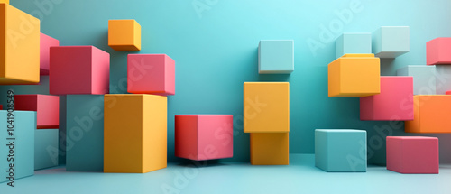 Abstract geometric blocks on light background, 3d render, Background wallpaper design
