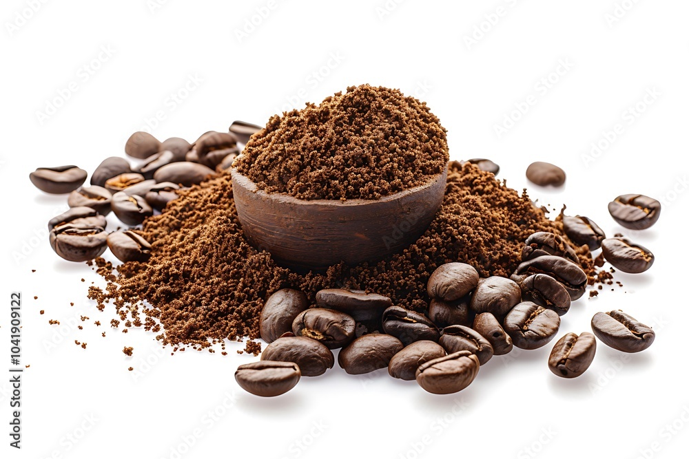 Heap of ground coffee and beans isolated on white background Heap of ground coffee and beans isolated on white background