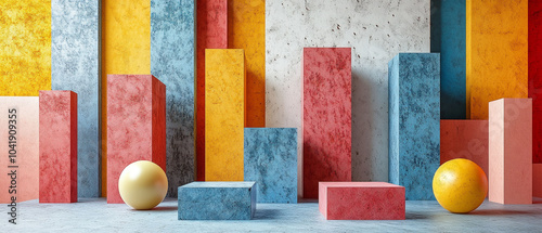 Abstract geometric blocks on light background, 3d render, Background wallpaper design