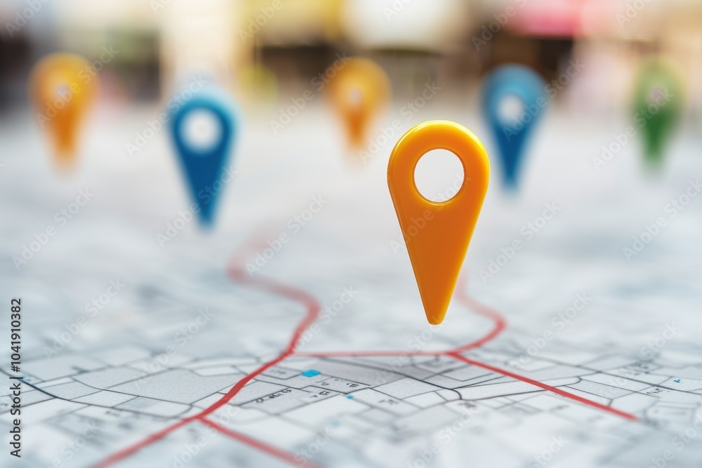 Fototapeta premium Colorful location markers on a map