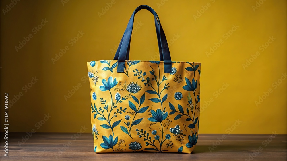 custom made wallpaper toronto digitalyellow tote bag with black handles and blue floral pattern