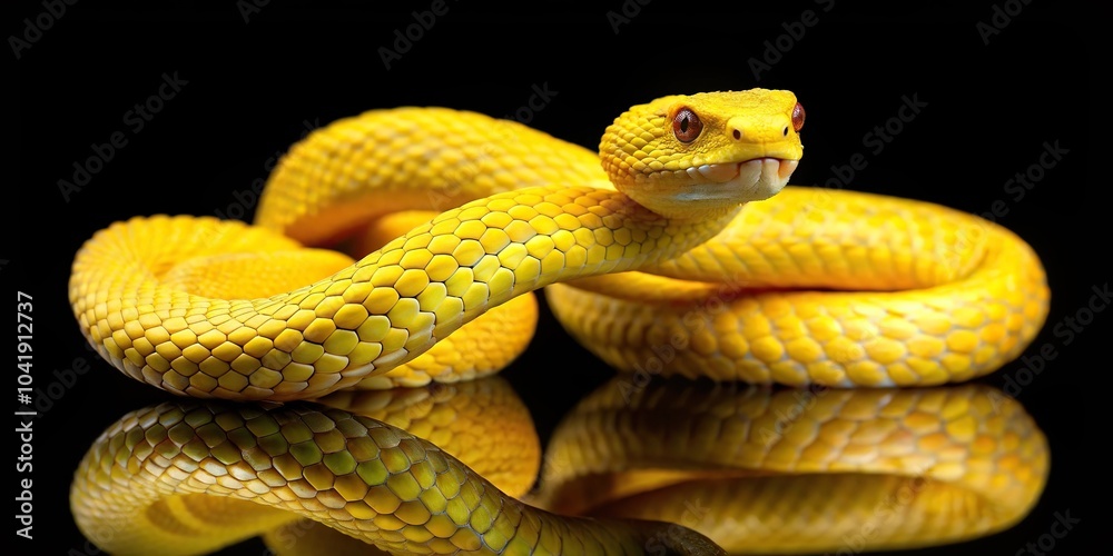 Yellow white lipped pit viper in black background Aerial Yellow white lipped pit viper in black background Aerial