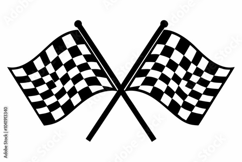 two crossed checkered Flag NASCAR Racing flag, sports finish line flag silhouette vector