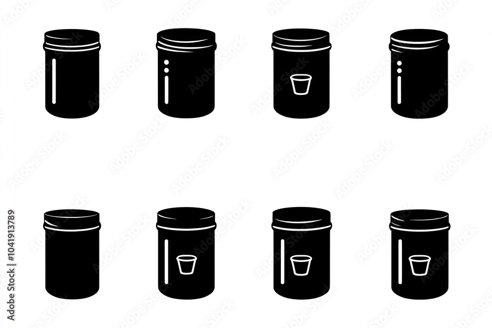 tea container icon sheet, black and white, minimal, flat tea container icon sheet, black and white, minimal, flat