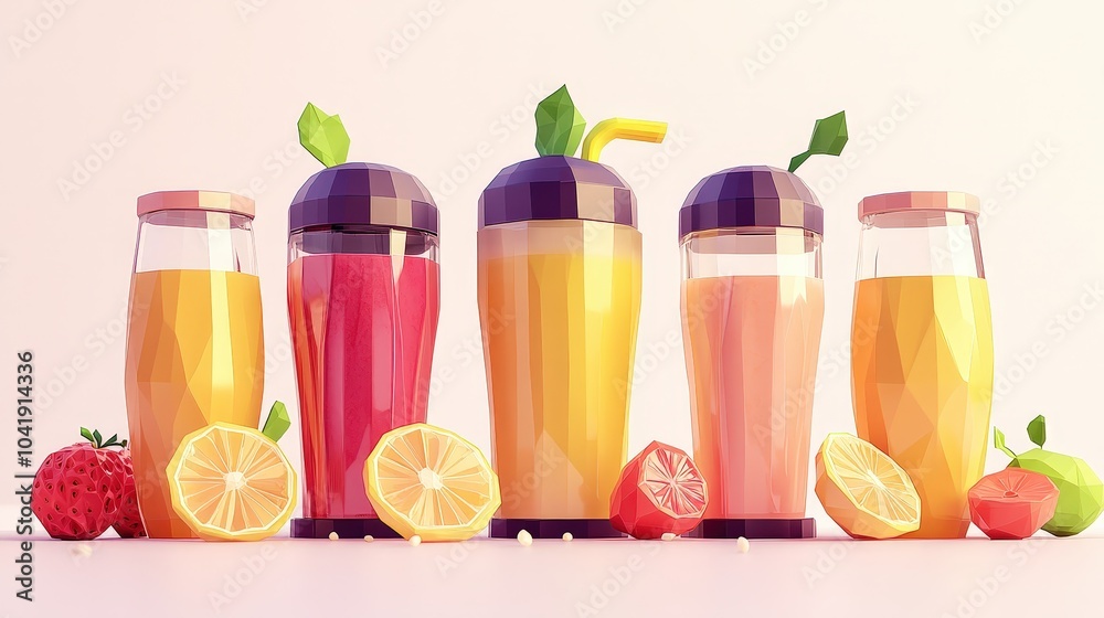 Colorful Juicers with Fresh Fruit Illustrations Colorful Juicers with Fresh Fruit Illustrations