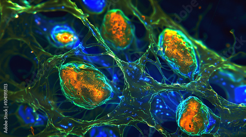 A close shot of a cell undergoing stress, showing autophagy initiation through increased autophagosome activity. photo