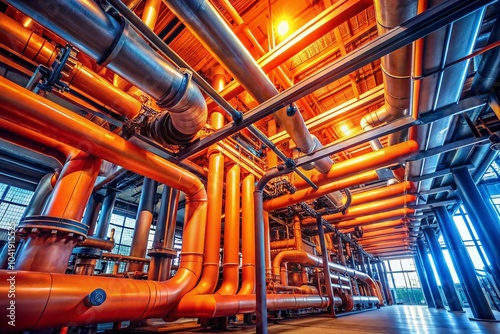 Industrial Orange Pipe System in Modern Facility - Candid Photography of Complex Infrastructure