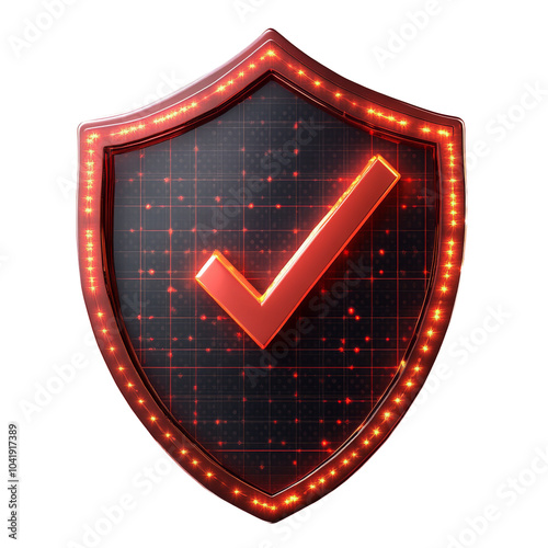 Check mark shield with glowing lights