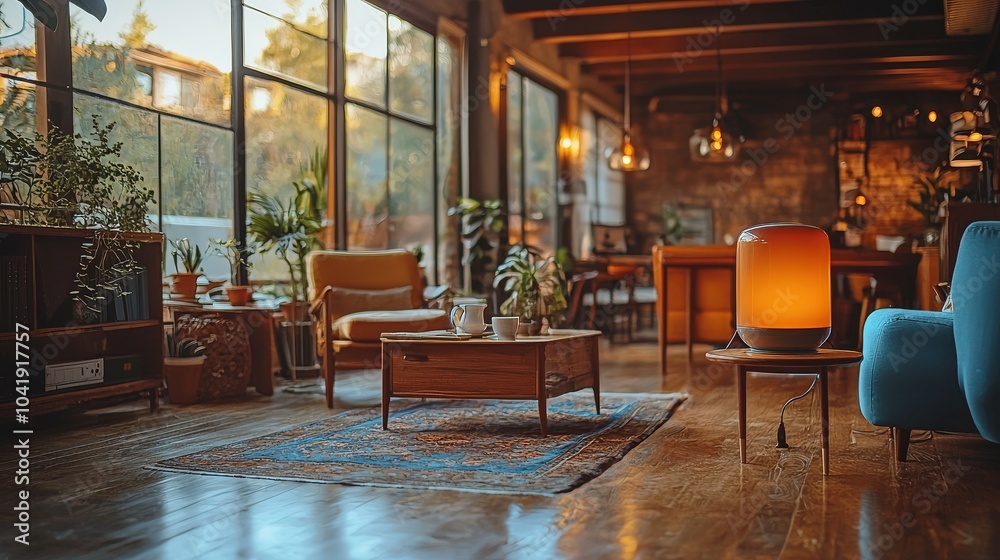 Fototapeta premium A high-tech workspace filled with IoT devices, showcasing smart assistants and sensors that enhance productivity and connectivity.