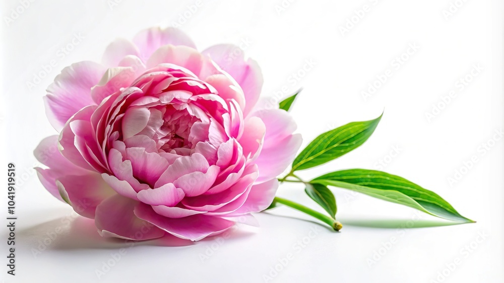 Close-up vibrant peony bloom on white backdrop Close-up vibrant peony bloom on white backdrop