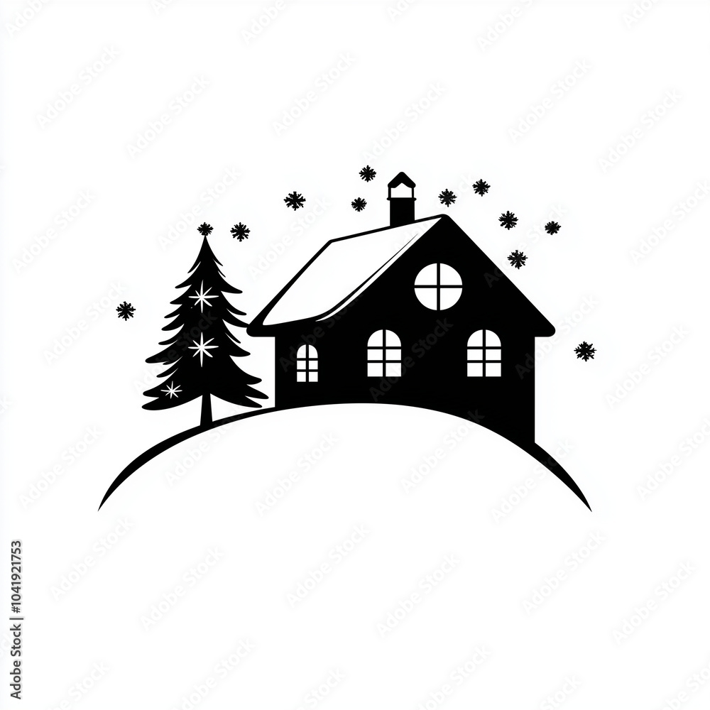 Naklejka premium simple christmas house.black and white, white