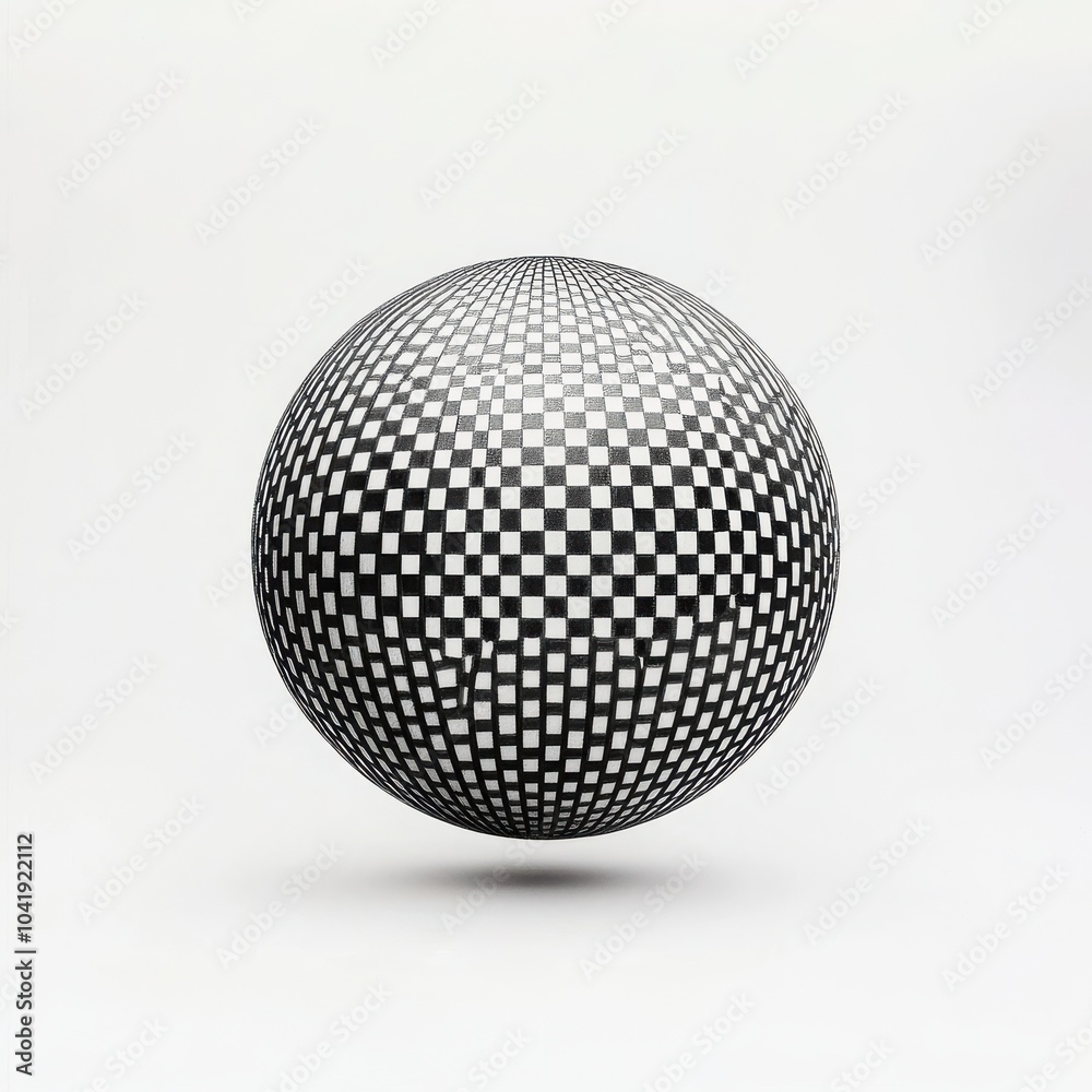 Sphere with a black and white checkerboard pattern, white isolate background