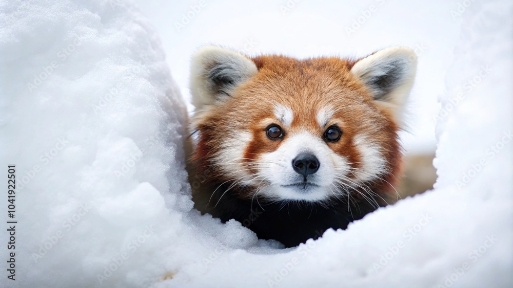 cute red panda peeking out of snowy burrow silhouette cute red panda peeking out of snowy burrow silhouette