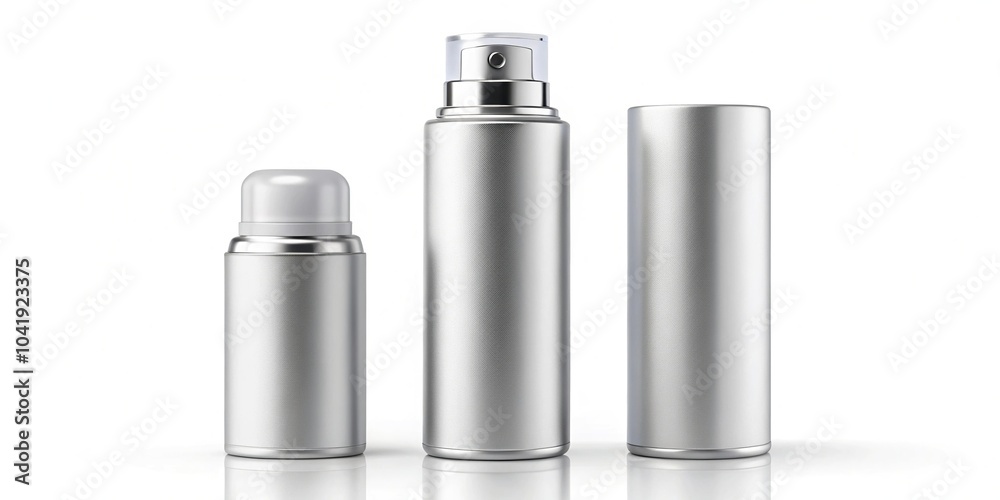Deodorant spray bottle mockup with opened and closed cap isolated on white background