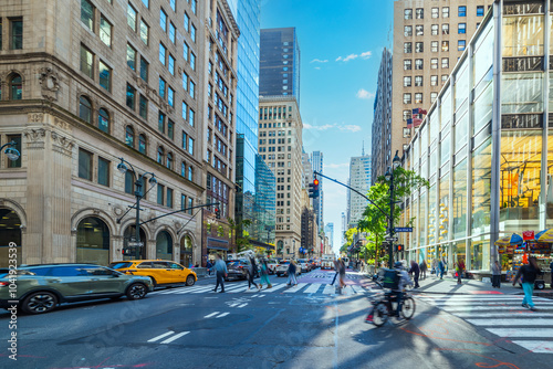 Crossroad in Midtown Manhattan on a sunny morning
