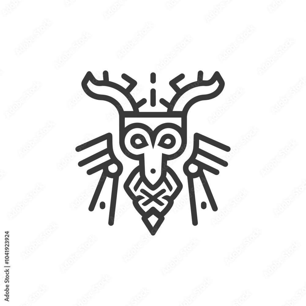 Obraz premium Stylized Line Drawing of a Creature with Antlers and a Mask