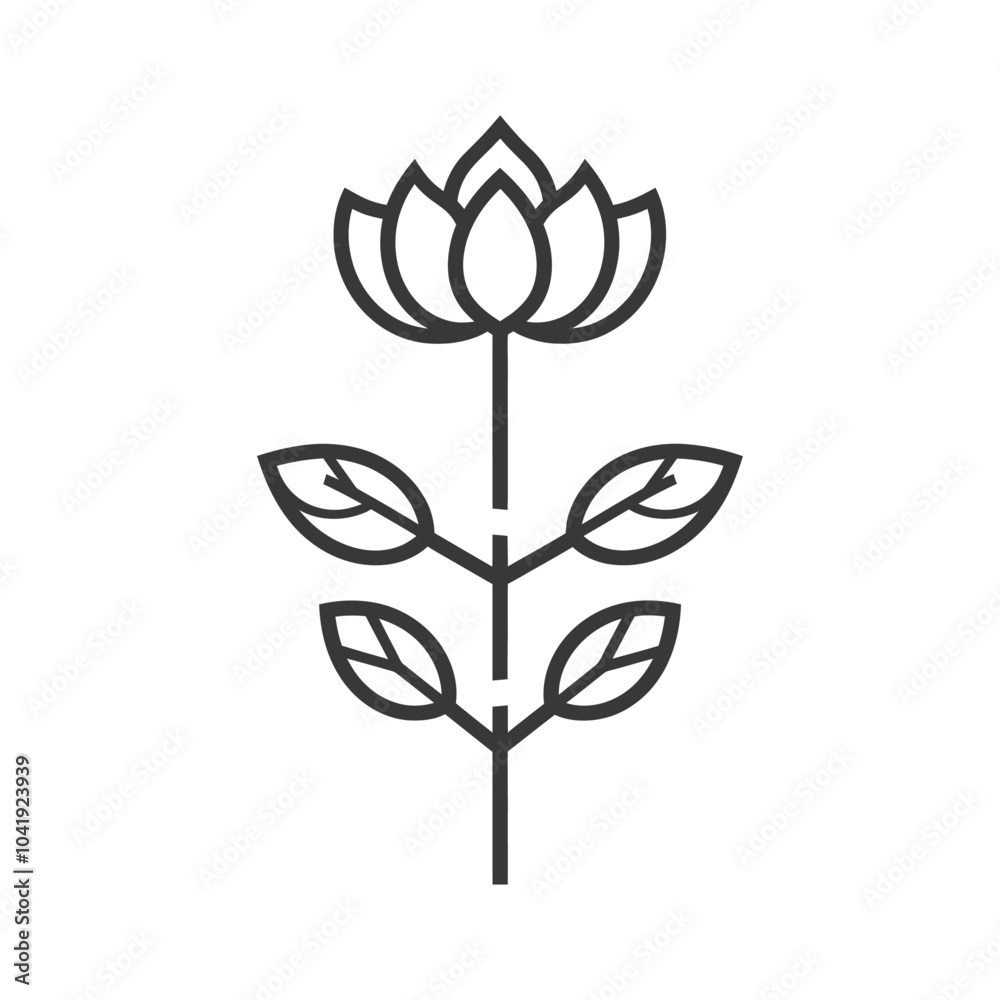 Stylized Line Drawing of a Flower with Four Leaves Stylized Line Drawing of a Flower with Four Leaves