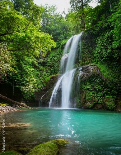 Waterfall in lush forest