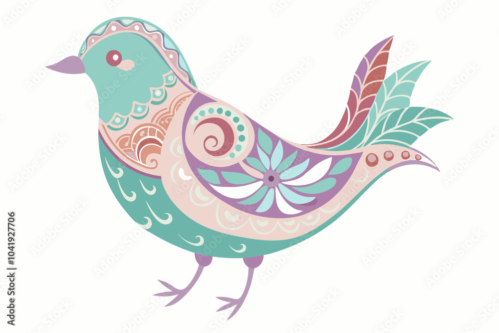 Whimsical Bird Illustration with Floral Patterns Inside