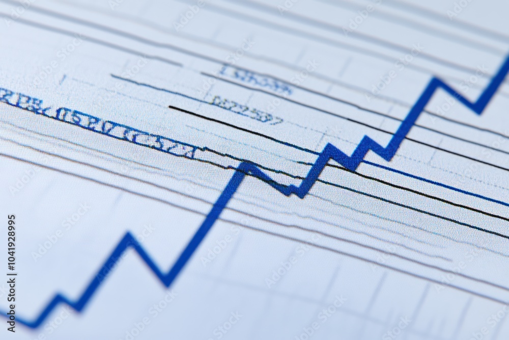 Close-up of a blue line graph on a white background showing growth. Close-up of a blue line graph on a white background showing growth.