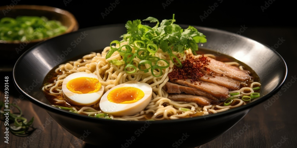 Bowl of ramen with pork and egg Bowl of ramen with pork and egg