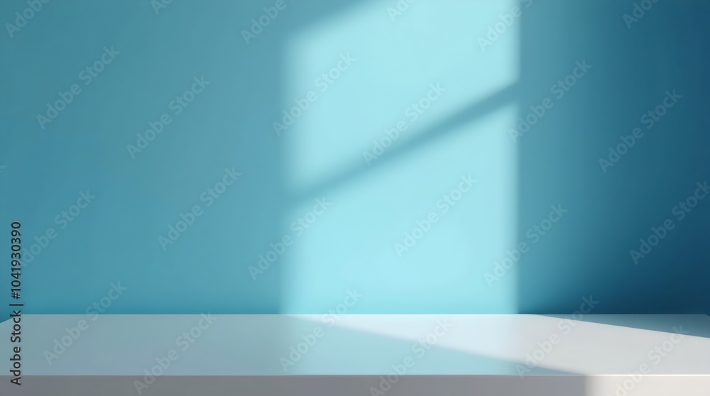 Empty Table on Blue Wall with Light – Premium Background for Product Branding and Presentations Empty Table on Blue Wall with Light – Premium Background for Product Branding and Presentations