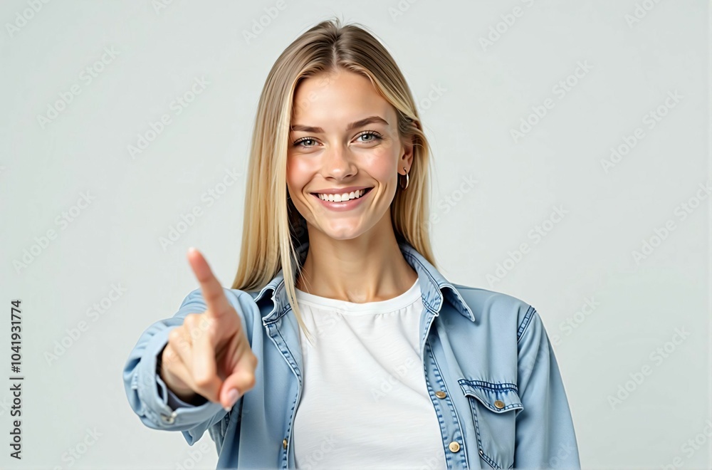 Optimistic and Forward-Looking Woman Pointing with a Bright Smile, Symbolizing Positivity, Confidence, and Hope for the Future Optimistic and Forward-Looking Woman Pointing with a Bright Smile, Symbolizing Positivity, Confidence, and Hope for the Future