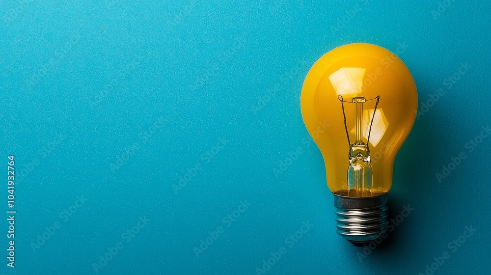 Close-Up of Yellow Light Bulb on Vibrant Blue Background Close-Up of Yellow Light Bulb on Vibrant Blue Background