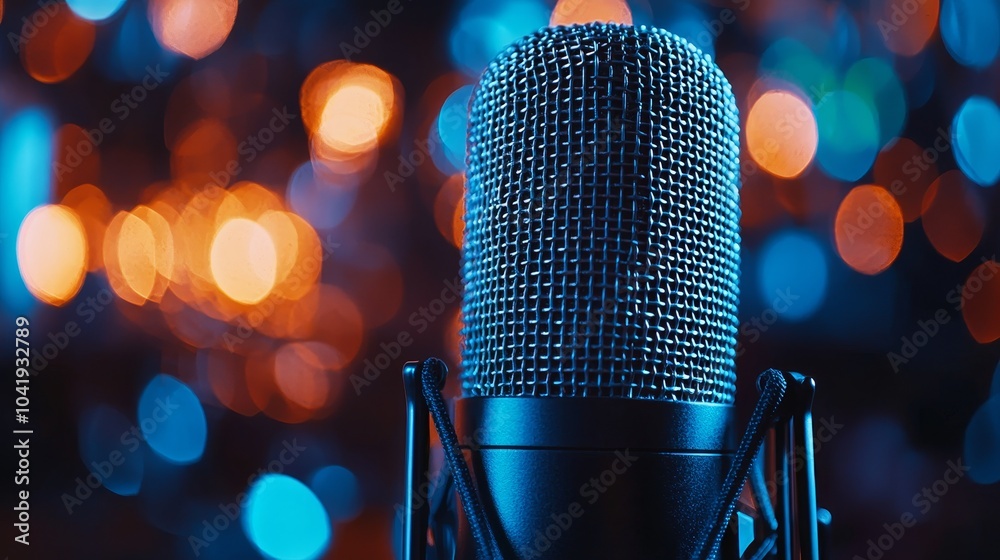 Detailed Shot of a Condenser Microphone in Shock Mount Detailed Shot of a Condenser Microphone in Shock Mount