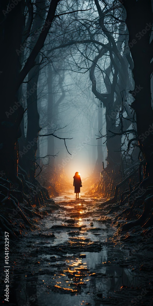 Obraz premium Silhouette in a foggy forest