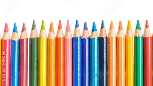 Colorful crayons in a row on a white background.