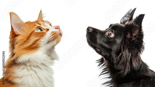 Cute cat and dog on a white background.