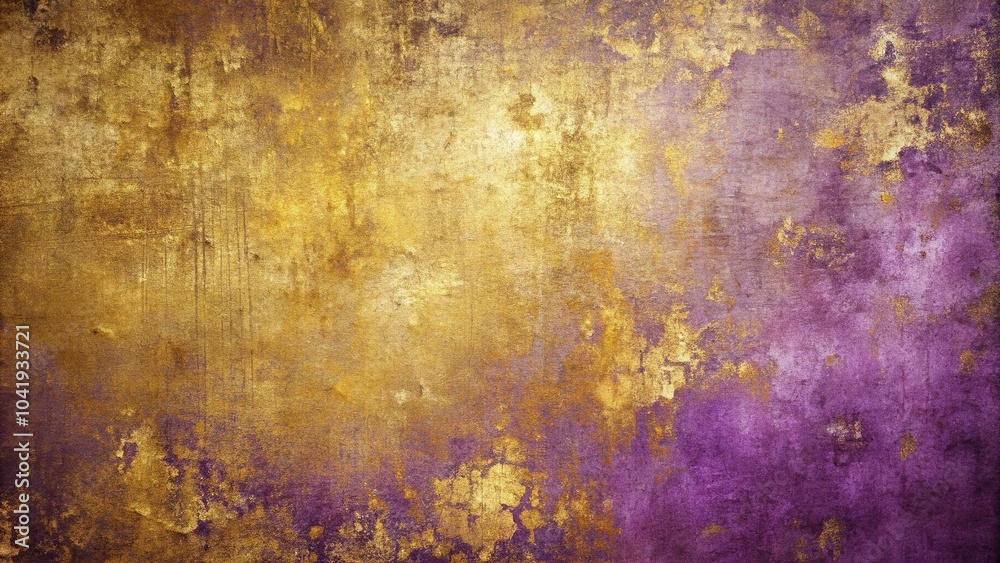 Fototapeta premium Distressed gold and purple texture background with vintage appeal