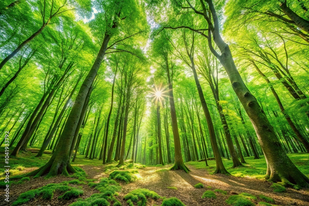 Obraz premium Enchanting forest landscape with dense green trees