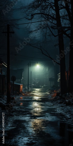 Dark, misty street at night