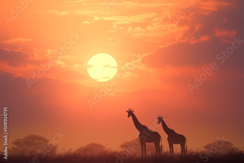 Silhouette of a giraffe with a sunset view