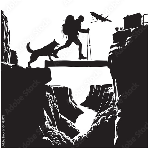 Hiker people joyfully jump from a cliff, framed by a stunning sunset, symbolizing exhilaration and the spirit of adventure.