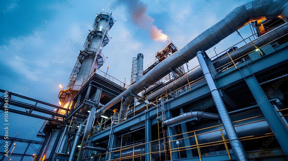 coal fired power station and Combined cycle power plant at sunset, low angle view, concept background for energy and environmeent and pollution coal fired power station and Combined cycle power plant at sunset, low angle view, concept background for energy and environmeent and pollution