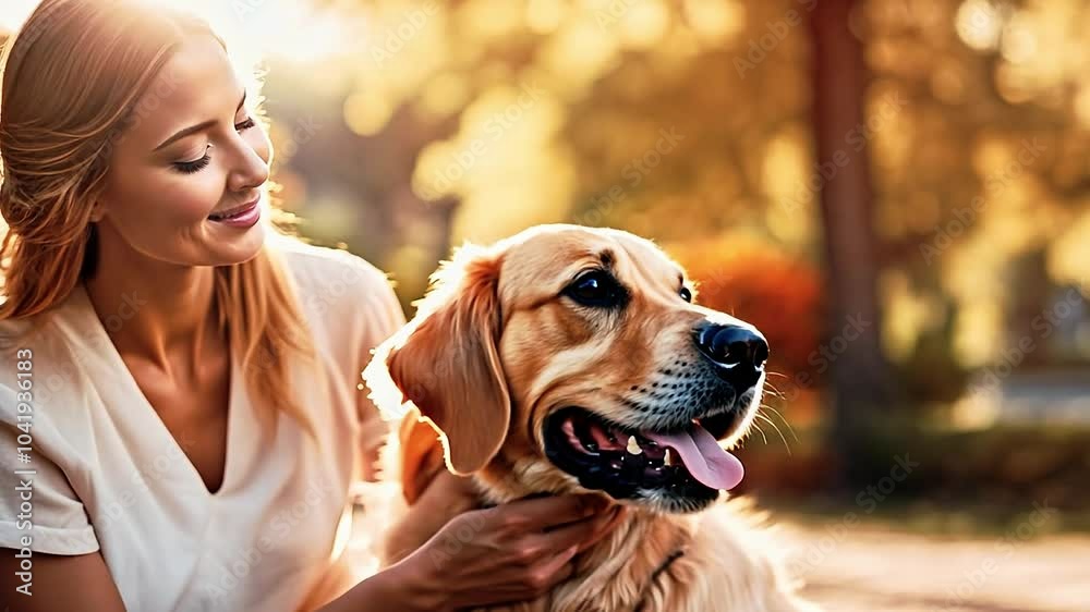 Woman and Golden Retriever in the Park – Pet Care and Outdoor Bonding Woman and Golden Retriever in the Park – Pet Care and Outdoor Bonding