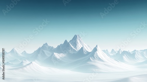 A serene winter landscape featuring majestic snow-capped mountains beneath a clear blue sky.