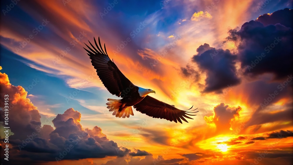 Obraz premium Majestic Eagle Silhouette in Flight - Aerial View of Freedom and Power
