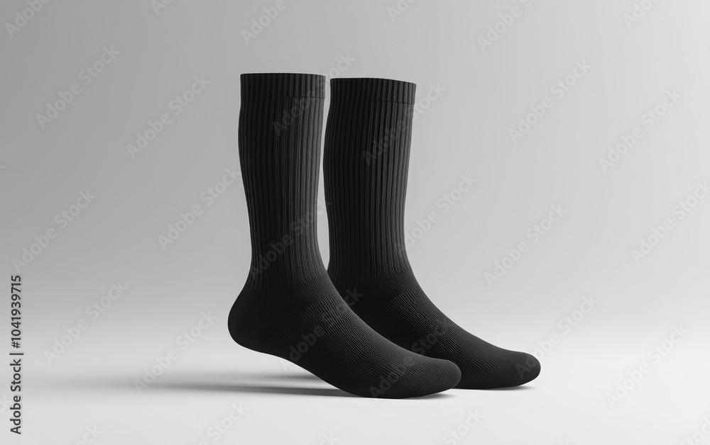 A professional mockup of black socks designed for sportswear, featuring a clear backdrop that emphasizes the sock design A professional mockup of black socks designed for sportswear, featuring a clear backdrop that emphasizes the sock design
